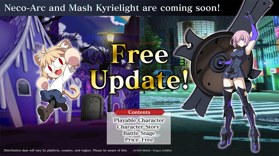 Le groupe sanguin Lumina, les personnages DLC Neco-Arc et Mash Kyrielight sont annoncés.